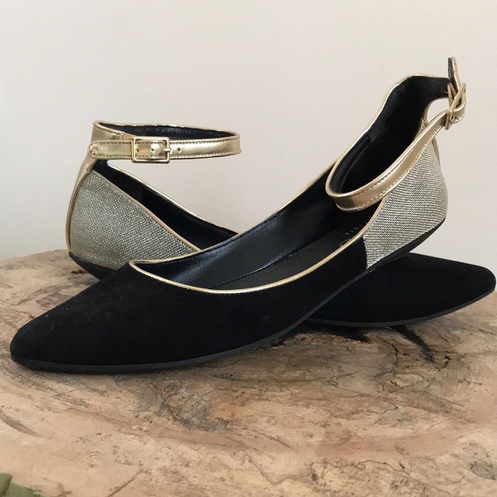 Black Pointy Toe Flats with Ankle Strap